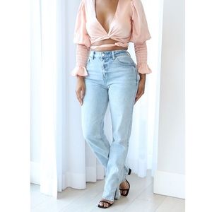Light Wash Slit Straight Leg Jeans